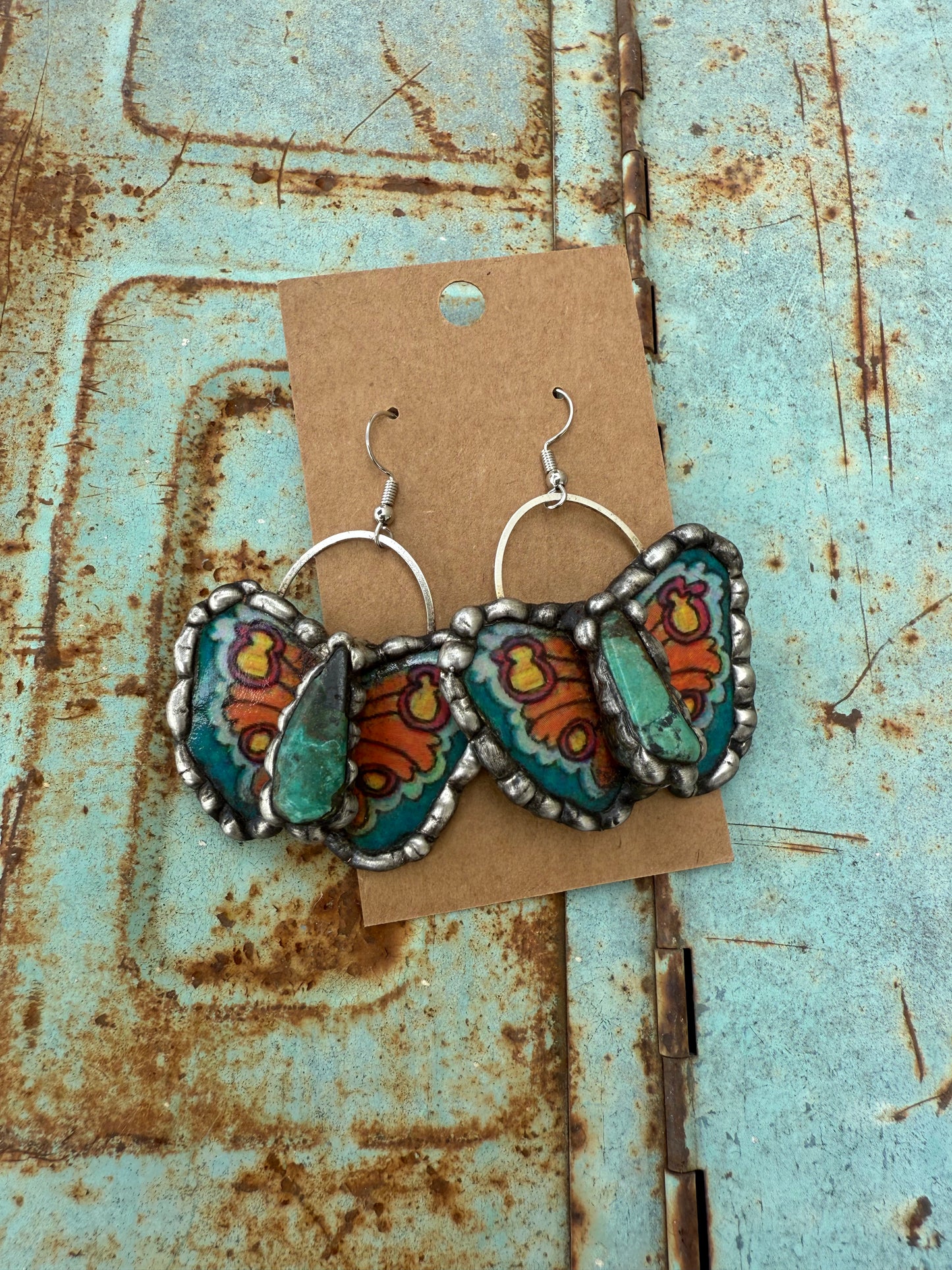 Butterfly Turquoise Orange Earrings
