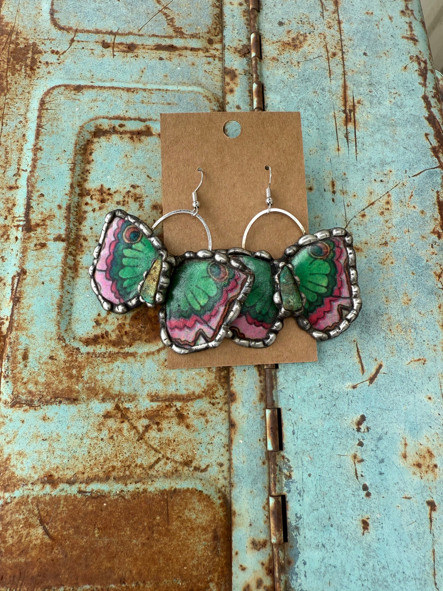 Butterfly Pink & Green  Earrings
