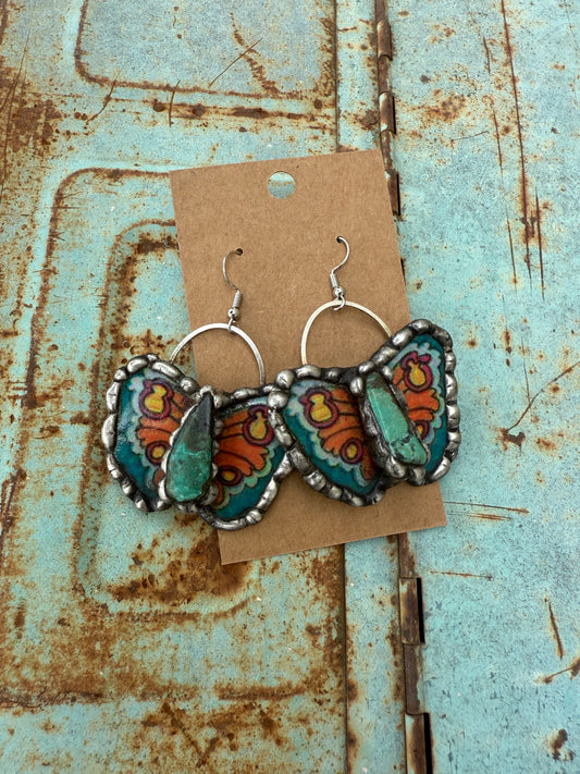 Butterfly Turquoise Orange Earrings