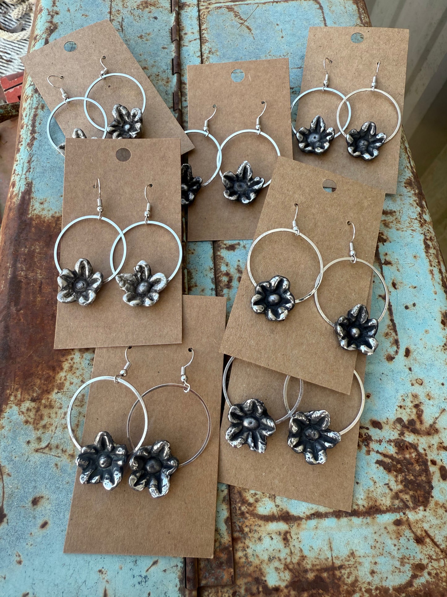 Silver Flower Hoop Earrings