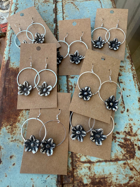 Silver Flower Hoop Earrings