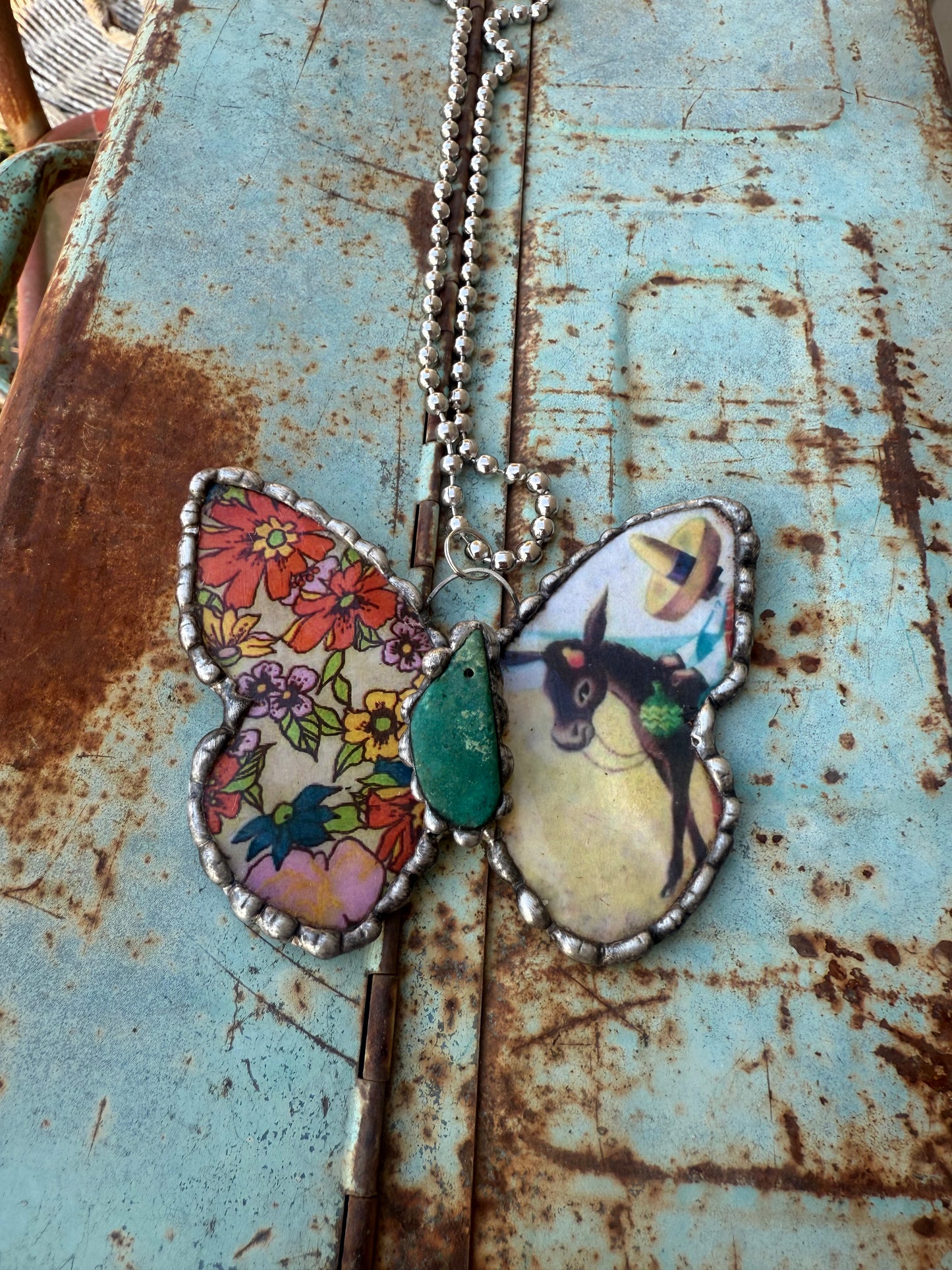 Hombre on Donkey & Floral Butterfly Necklace