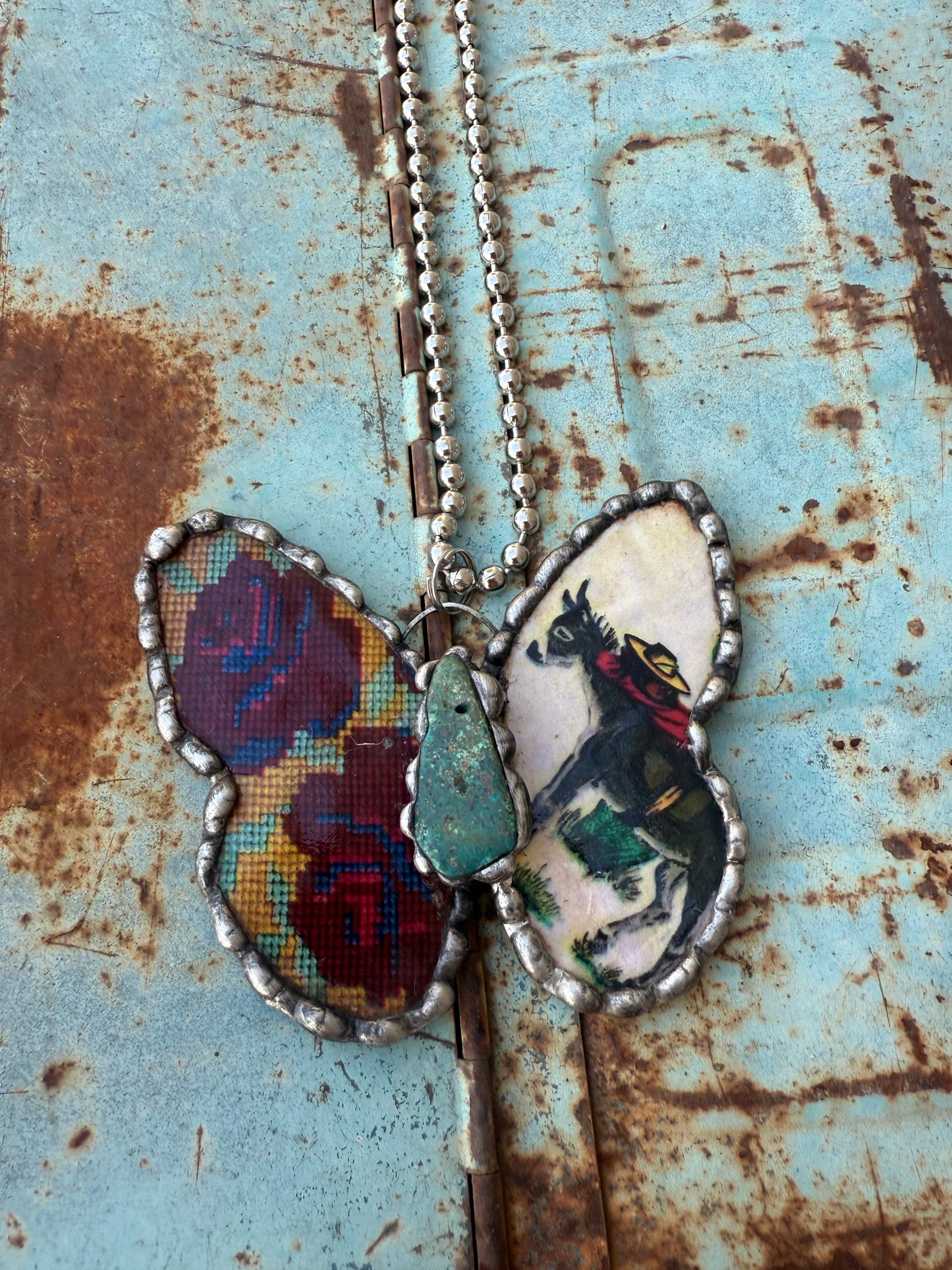 Siesta on a Burro Butterfly Necklace